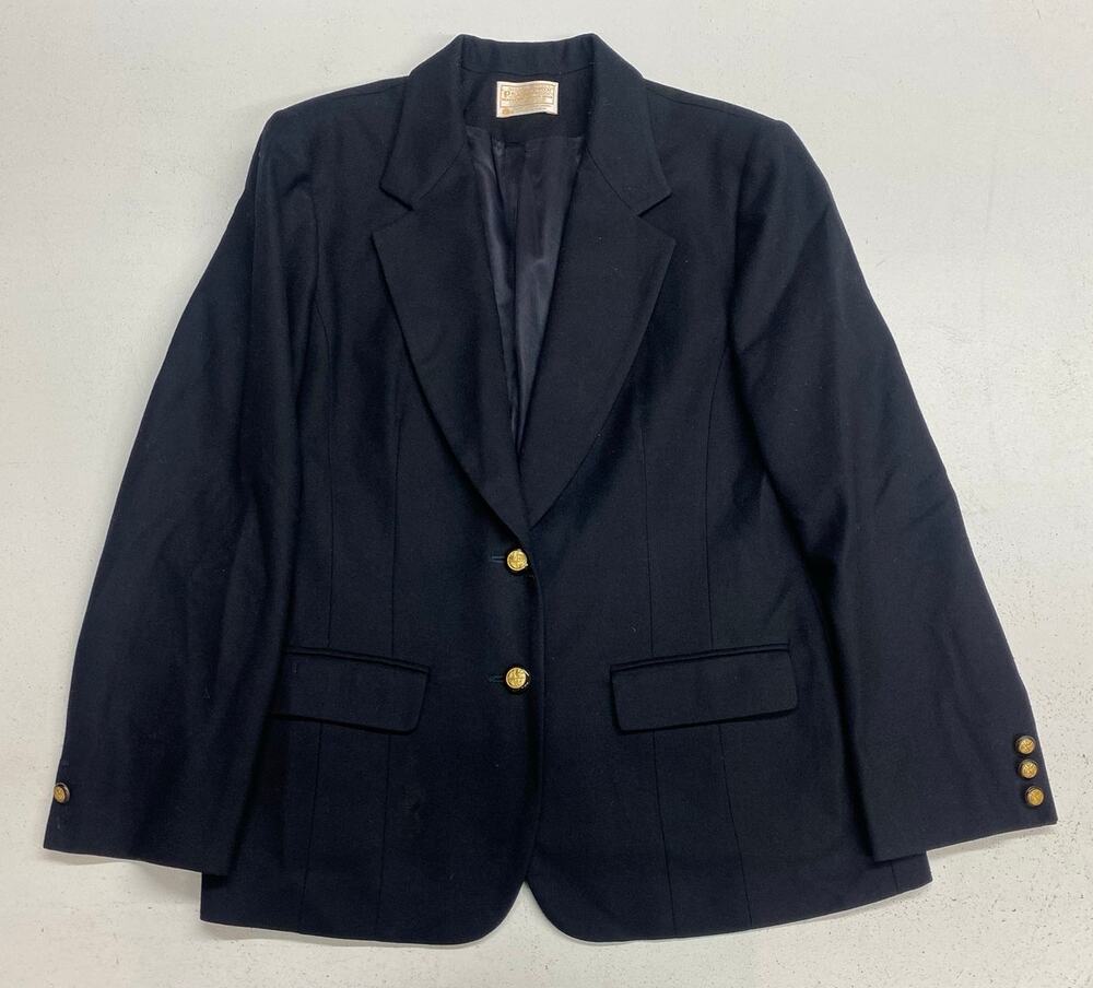 VTG Women Pendleton gold 2-button wool solid black suit jacket blazer, 14